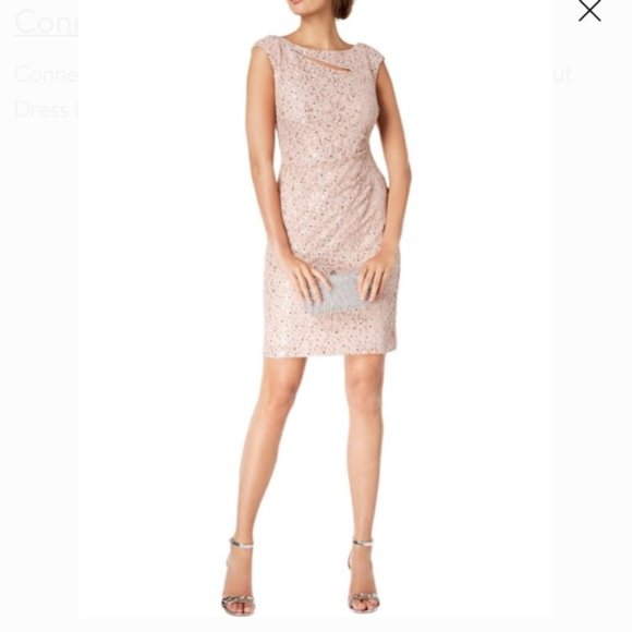 Connected Sequined Lace Cutout Sheath Dress, Champagne Gold, 10 - Picture 1 of 7